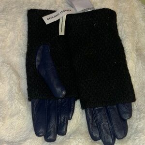 Genuine Leather Women’s Black and Blue Gloves
